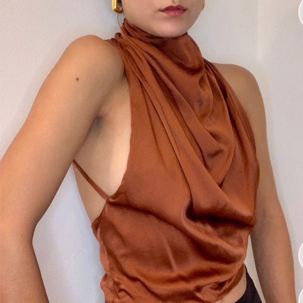 TROIS the Label Chandra Silk Top in Dark Orange
